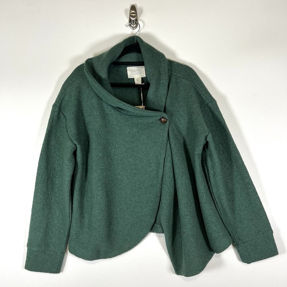 Sigrid‎ Olsen Womens XL Cardigan Sweater Green Button NWT Wool Blend Boho